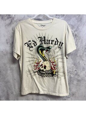 Ed Hardy T Shirt Mens Large White Short Sleeve